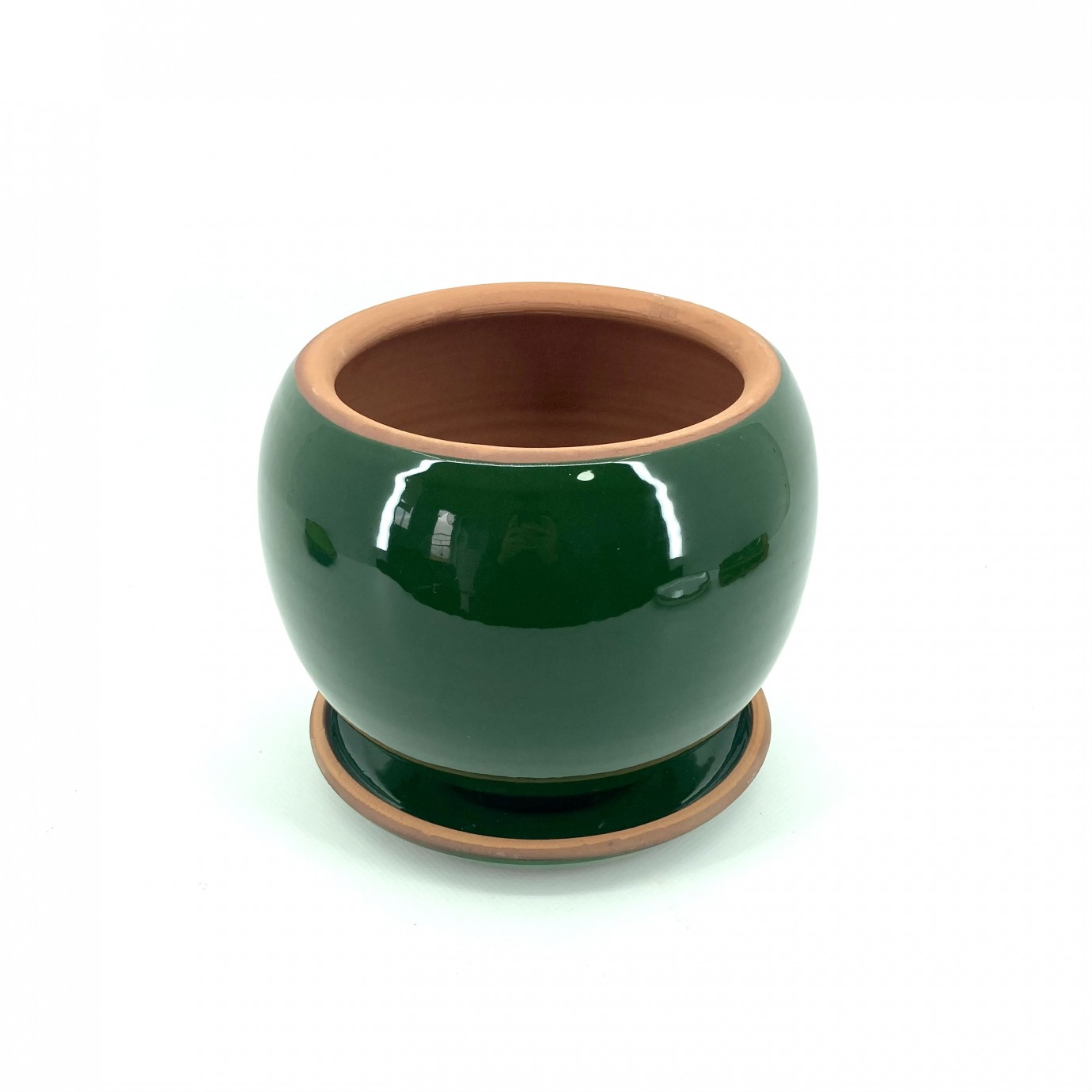 Koyu Yeşil Sırlı Toprak Saksı 16X16-Küre