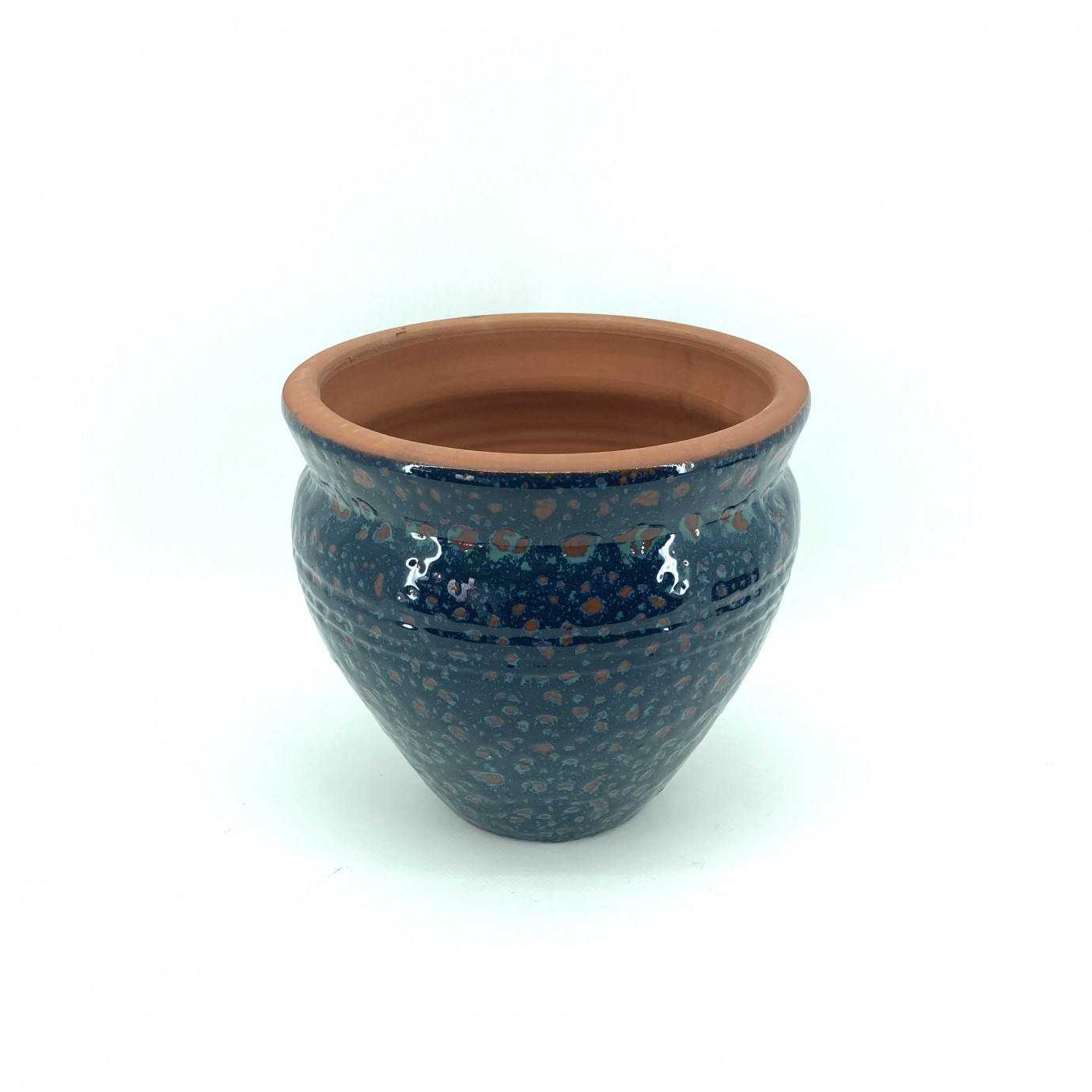 Mavi Damla Çift Sırlı Toprak Saksı 30X29-Topan