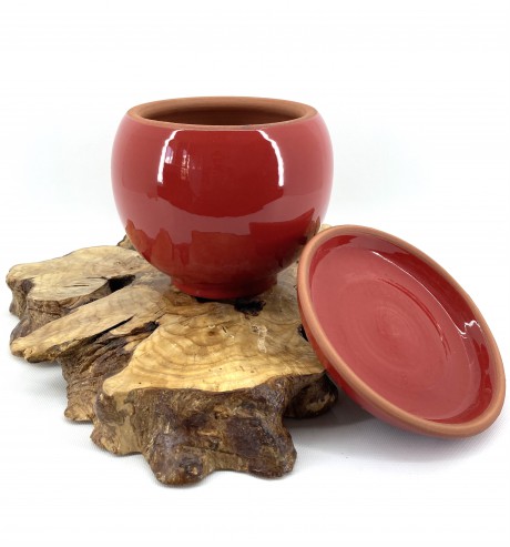 Kırmızı Sırlı Toprak Saksı 16X16-Küre