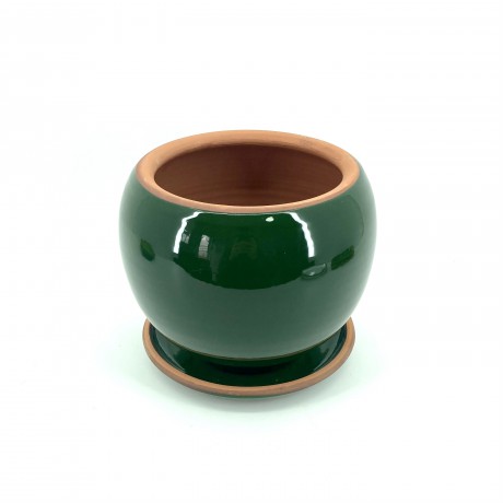 Koyu Yeşil Sırlı Toprak Saksı 16X16-Küre